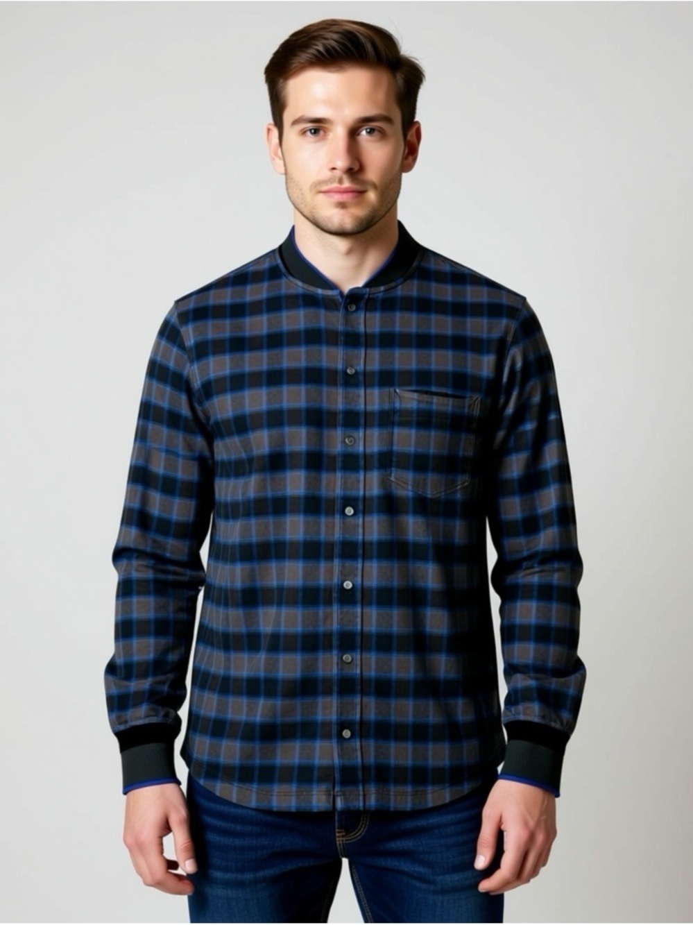 Kit And Ace Shirt Mens Large Grey Black Blue Tremont Snap Cotton Cashmere Casual
